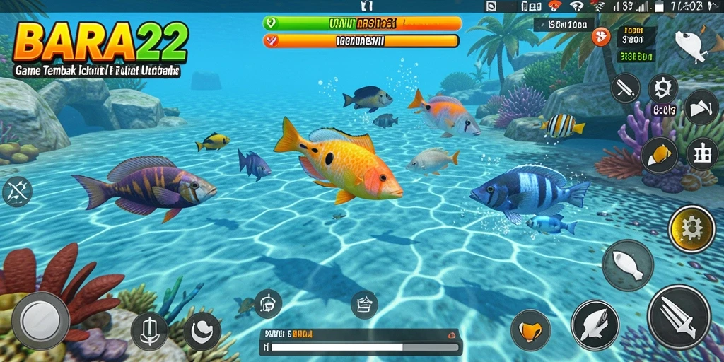 Screenshot menampilkan aksi menangkap ikan di BARA22.