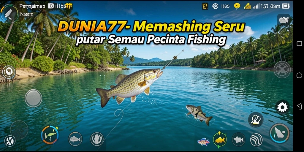 Screenshot gameplay DUNIA77 menampilkan keseruan memancing.