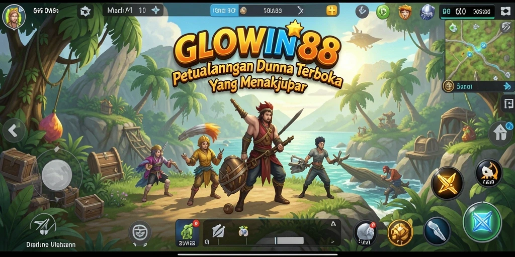 Screenshot GLOWIN88 menampilkan eksplorasi luas dunia Open World.