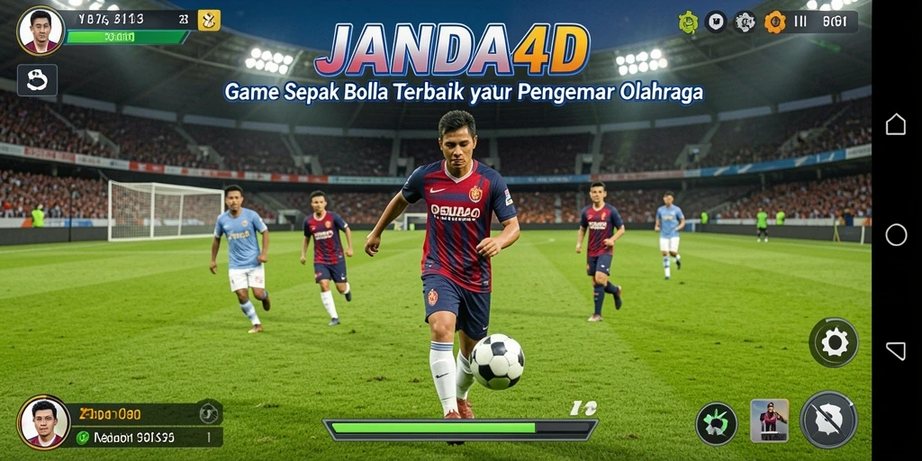 Screenshot utama JANDA4D menunjukkan aksi seru dalam permainan sepak bola.