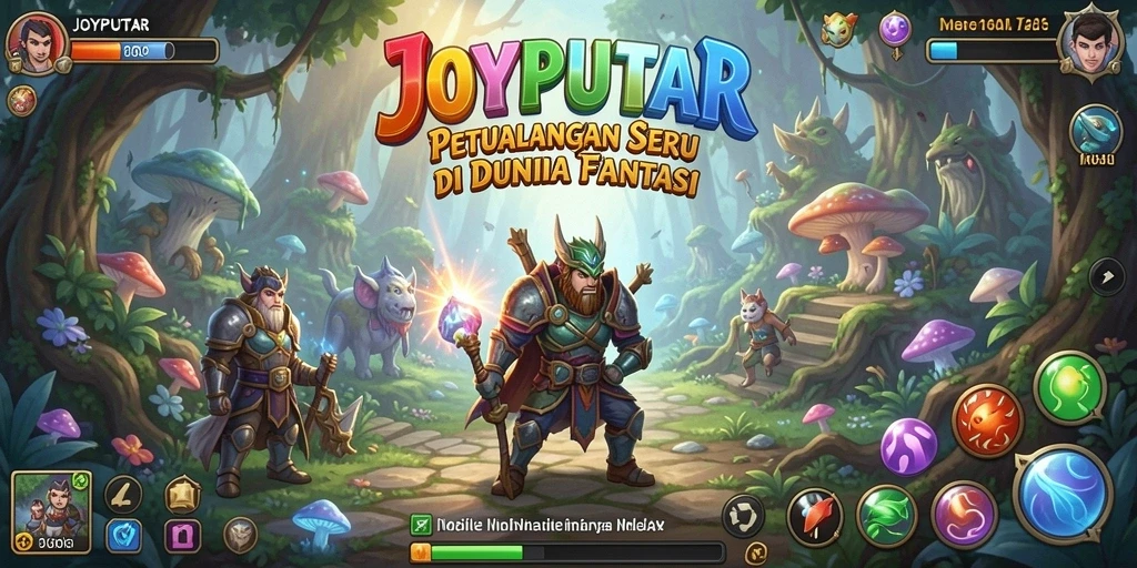Tampilan gameplay JOYPUTAR dengan karakter menjelajahi dunia petualangan.
