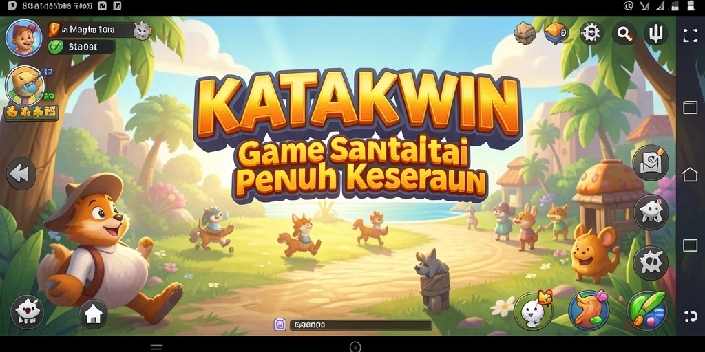 Tampilan gameplay KATAKWIN yang ceria dan menarik.