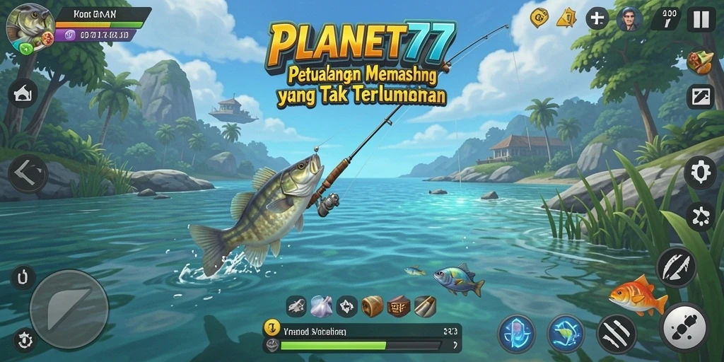 Tangkapan ikan besar di PLANET77 yang menampilkan gameplay memancing yang seru.