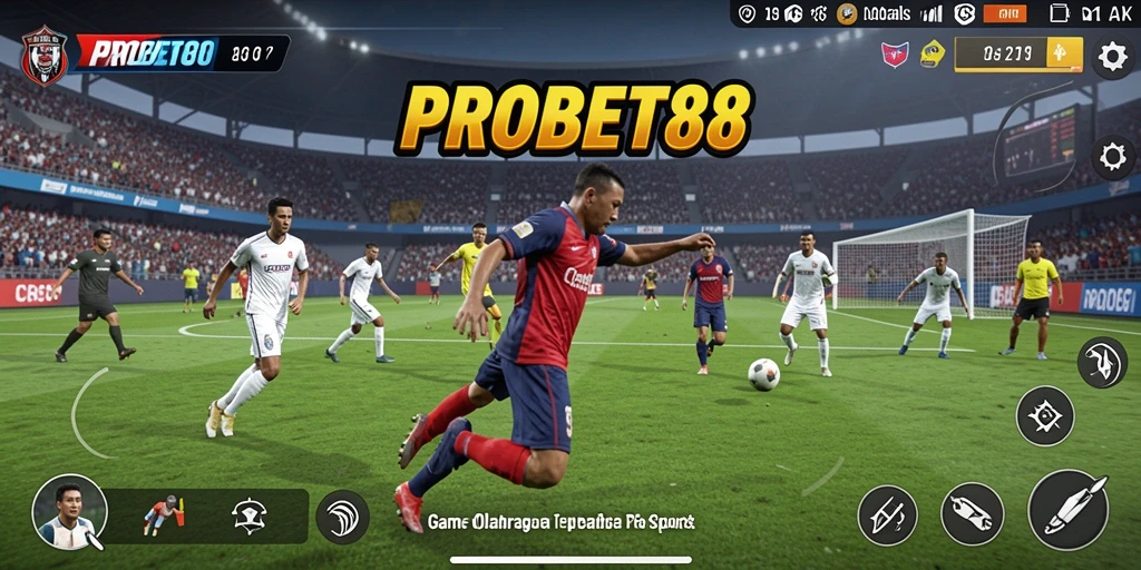 Screenshot gameplay PROBET88 menampilkan aksi seru di lapangan.