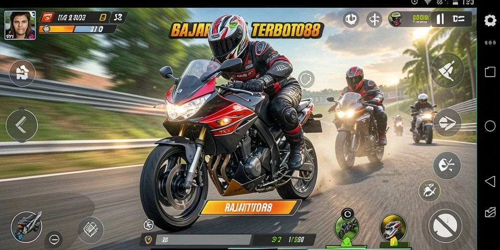 Gameplay seru dengan motor balap di lintasan menegangkan.
